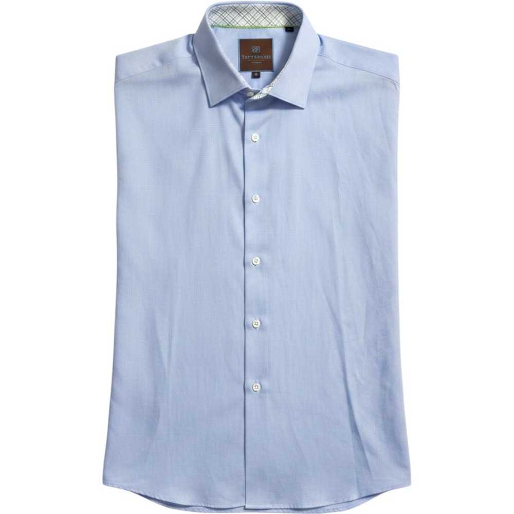 Tattersall London Mens Blue Twill Button Down Dress Shirt 16 34/35 Spread Collar